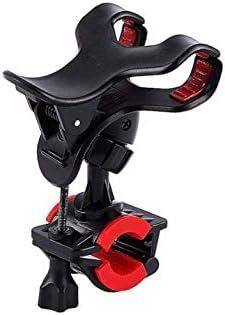 Black and red clamp with adjustable arm on a white background