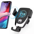 Wireless car charger with smartphone displaying charging icon