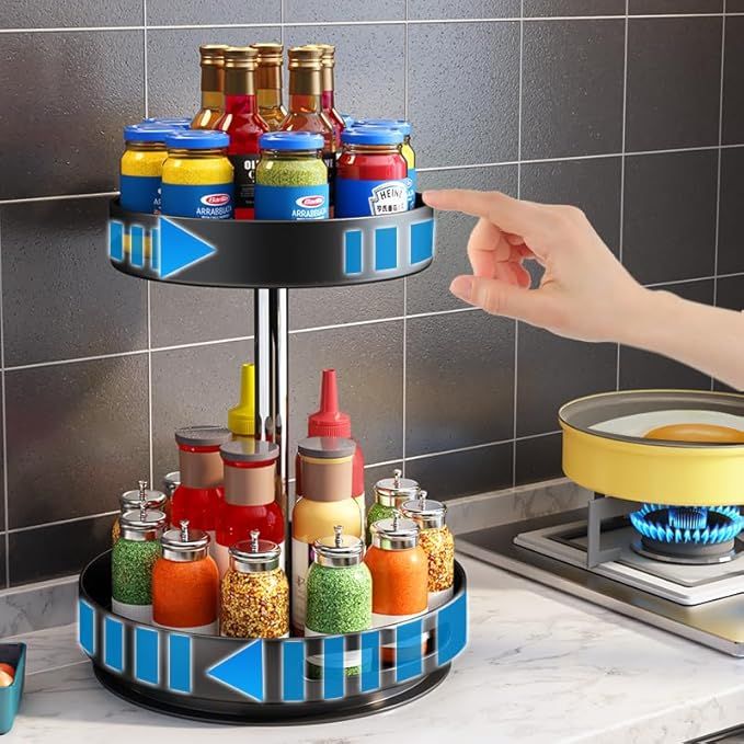Spice rack with various jars on a kitchen counter