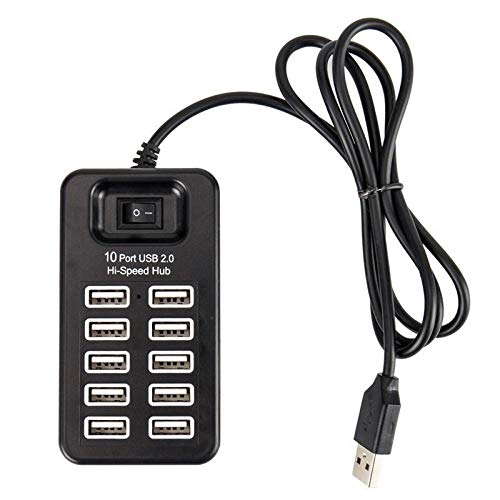 10-port USB 2.0 hub with a cable on a white background