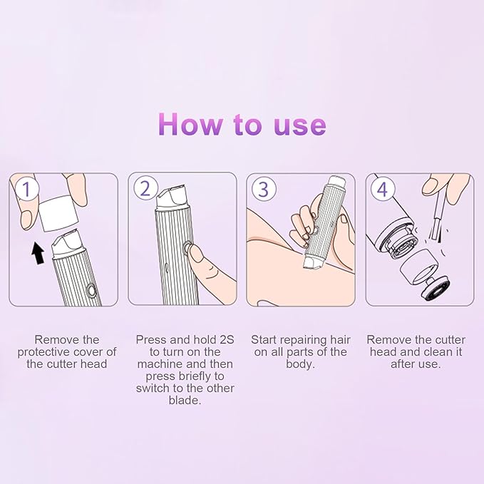 Instructions on how to use a hair repair device with illustrations and text. Double Head Electric Shaver