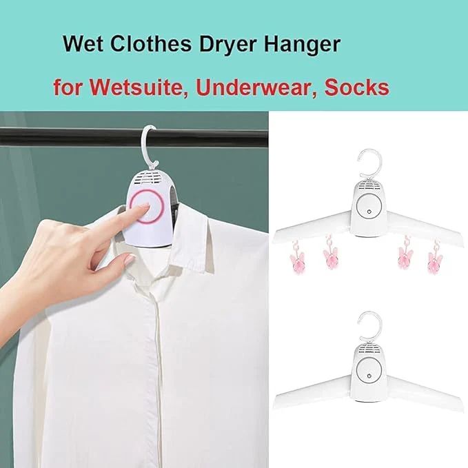 Wet clothes dryer hanger for wetsuit, underwear, socks with a hand pointing to it. For Home