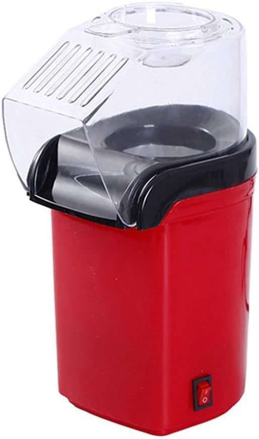 Red popcorn maker with clear top on a white background