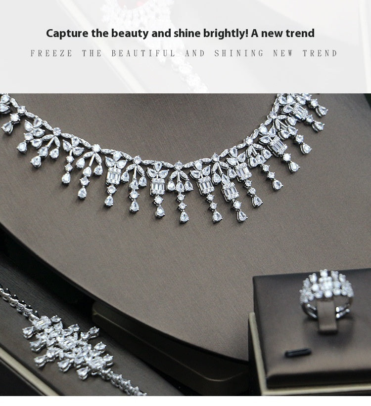 Bridal Zircon 3A Necklace Earrings Four-Piece Set