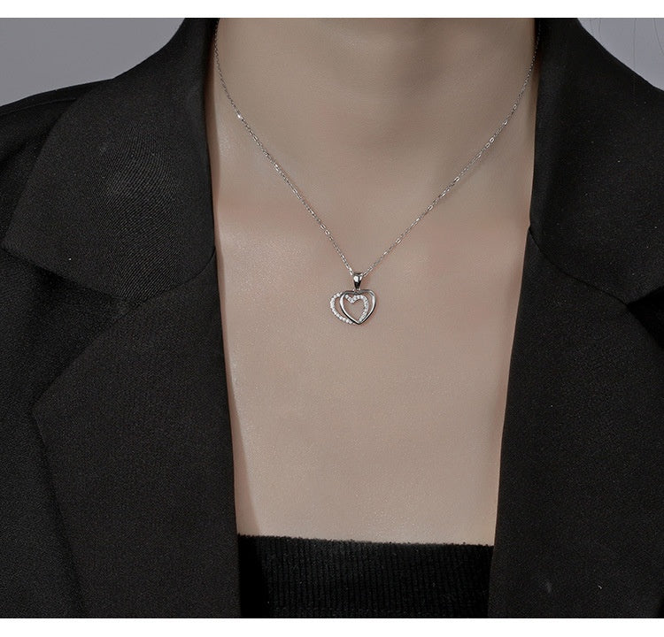 Sterling Silver Double Heart-shaped Necklace