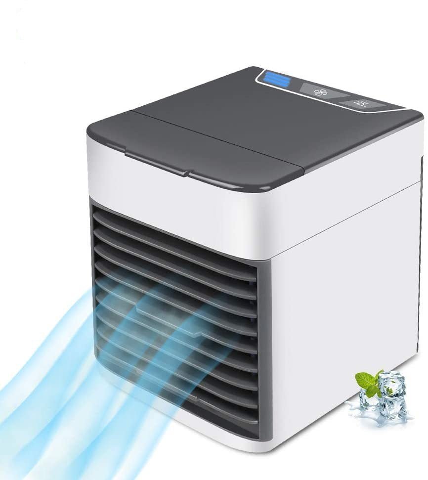 Portable air conditioner fan with cooling effect on a white background