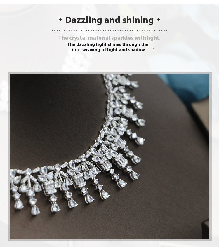 Bridal Zircon 3A Necklace Earrings Four-Piece Set